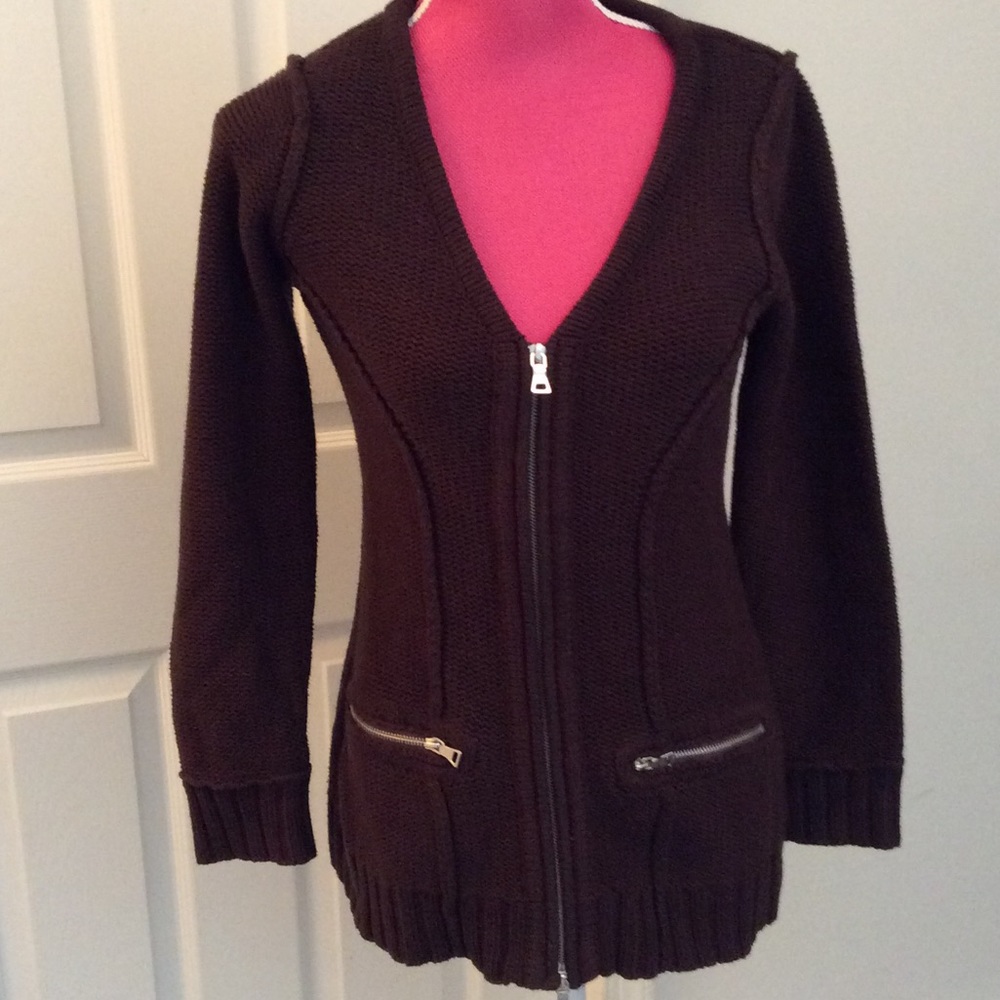 Bask zip up dark brown sweater